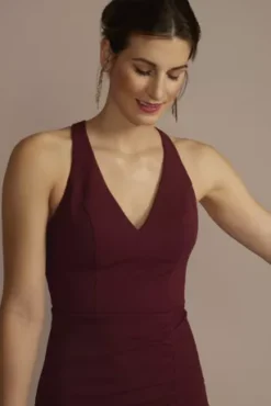 Ruched Crepe Halter Neck Sheath With Slit -Kelly Shop 7711KV6AT5 DEEPWINE PRTY PROD12 041