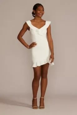 Short Ruffled Stretch Crepe Dress