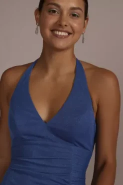 Ruched Glitter Crepe Halter Dress With Slit -Kelly Shop 8729EU4A MROYAL JRPRTY PROD7 073