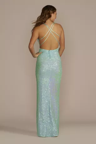 Spaghetti Strap V-Neck Sequin Sheath With Slit 2 Spaghetti Strap V-Neck Sequin Sheath With Slit - Image 2