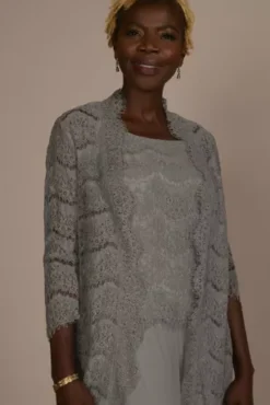 Sequin Lace Three-Quarter Sleeve Chiffon Pantsuit -Kelly Shop 9846DB SILVER MOB PROD10 3457