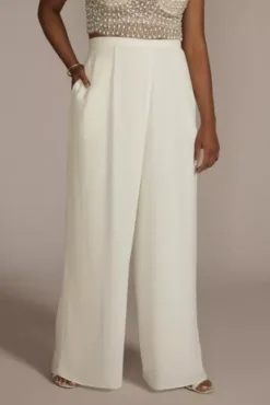 Crepe Wide Leg Wedding Separates Pant