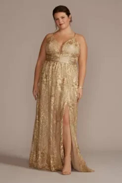 Sequin Embroidered Plunge Bridesmaid Dress -Kelly Shop 9GS290081 GOLD BM PROD11 008