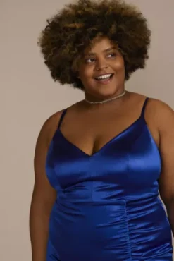 Stretch Satin Long Ruched Dress With Slit -Kelly Shop ABFP4310 MCOBALT JRPRTY PROD6 130