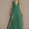 Tulle Dress With Plunge Neckline And Open Back