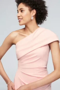 Ruched One-Shoulder Stretch Crepe Dress -Kelly Shop AP2E205030 MPALEPINK DBSTU BM PROD6 047
