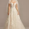 Lace Illusion Cap Sleeve Ball Gown Wedding Dress