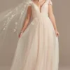 Cap Sleeve Pearl Tulle Wedding Dress With Low Back