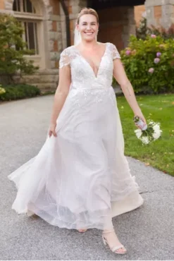 Cap Sleeve Pearl Tulle Wedding Dress With Low Back -Kelly Shop CWG889 PDP Crop JAN21 1920x2880
