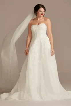Strapless Pearl Applique Ball Gown Wedding Dress