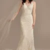Strappy Beaded Applique Tulle Sheath Wedding Dress