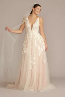 Illusion Plunge V-Neck Lace Wedding Gown