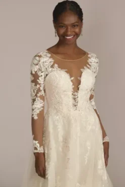 Illusion Button Back Lace Applique Wedding Gown -Kelly Shop CWG928 IVYCSHMR OLEG PROD12 114 V2