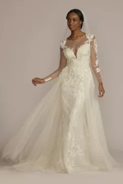 Beaded Sheath Wedding Dress With Overskirt