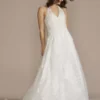 V-Neck Halter Beaded Lace Ball Gown Wedding Dress