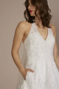 V-Neck Halter Beaded Lace Ball Gown Wedding Dress -Kelly Shop CWG955 SOLIDWHITE OLEG PROD12 070