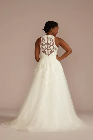 High Neck Lace Applique Tulle Wedding Dress 2 High Neck Lace Applique Tulle Wedding Dress - Image 2