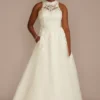 High Neck Lace Applique Tulle Wedding Dress