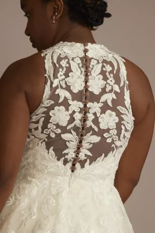 High Neck Lace Applique Tulle Wedding Dress 4 High Neck Lace Applique Tulle Wedding Dress - Image 4