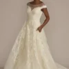 Cap Sleeve V-Back Beaded Ball Gown Wedding Dress