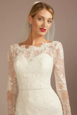 Beaded Lace Long Sleeve Sheath Wedding Dress -Kelly Shop CWG975 IVORY OLEG PROD4 085