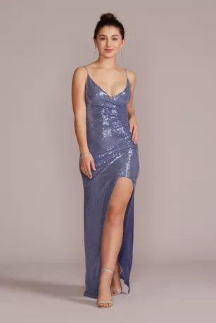Allover Sequin V-Neck Sheath Gown With Slit 1 Allover Sequin V-Neck Sheath Gown With Slit