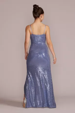 Allover Sequin V-Neck Sheath Gown With Slit 2 Allover Sequin V-Neck Sheath Gown With Slit - Image 2