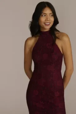 Allover Lace Halter Gown With Slit -Kelly Shop D21NY22155V1 WINE PARTY PROD1 089