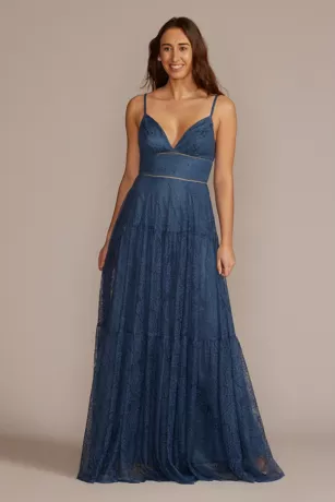 Floor Length V-Neck Allover Lace Gown 1 Floor Length V-Neck Allover Lace Gown