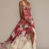Floor Length Floral Print Halter Dress With Slit