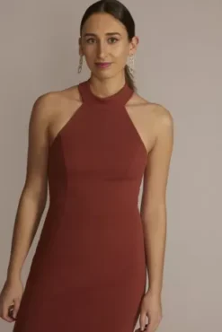 Stretch Crepe Halter Sheath Dress With Side Slit -Kelly Shop D21NY22404 CINNAMON PARTY PROD2 137