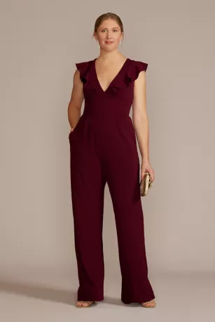 Plunging Ruffled Crepe Jumpsuit 1 Plunging Ruffled Crepe Jumpsuit