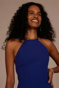 Crepe Halter Sheath With Fringe Back -Kelly Shop D21NY22532 COBALT PRTY PROD6 063