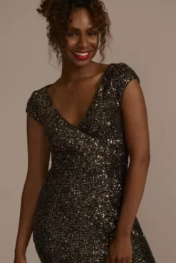 Cap Sleeve Allover Sequin Sheath Dress With Slit 5 Cap Sleeve Allover Sequin Sheath Dress With Slit -Kelly Shop D21NY22533 GOLD PRTY PROD7 082