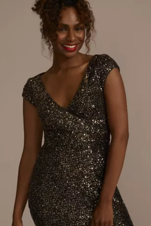 Cap Sleeve Allover Sequin Sheath Dress With Slit 3 Cap Sleeve Allover Sequin Sheath Dress With Slit - Image 3