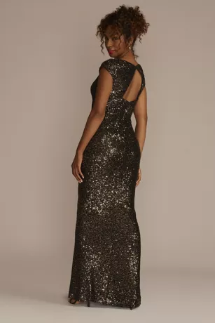 Cap Sleeve Allover Sequin Sheath Dress With Slit 2 Cap Sleeve Allover Sequin Sheath Dress With Slit - Image 2