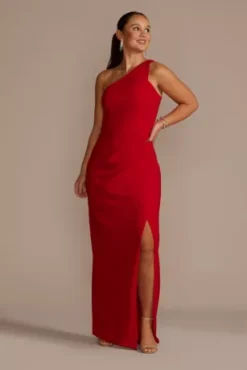One-Shoulder Crepe Sheath With Slit