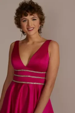 Embellished Waist Plunge Neck Mini A-Line Dress -Kelly Shop D24NY22122 BEGONIA PARTY PROD2 3290