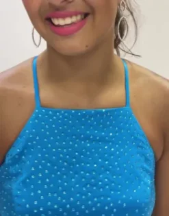 Embellished High Neck Satin Ball Gown With Slit -Kelly Shop D24NY22601 PDP