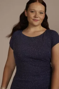 Ruched Glitter Knit Cap Sleeve Sheath -Kelly Shop D24NY22644W BLUMULT PROD9 PRM 1762