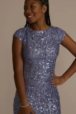 Cap Sleeve Allover Sequin Sheath Dress -Kelly Shop D24NY22653 WISTERIA PROD9 PRM 0322