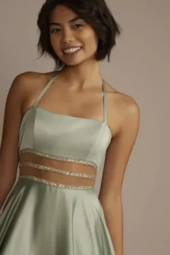 Charmeuse Halter A-line With Beaded Illusion Waist -Kelly Shop D24NY23001 DUSTYSAGE PRM PROD9 2349