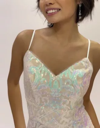 Long V-Neck Iridescent Sequin Patterned Sheath 4 Long V-Neck Iridescent Sequin Patterned Sheath - Image 4