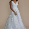 Long V-Neck 3D Floral Ball Gown