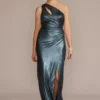 One Shoulder Cutout Shimmer Jersey Gown