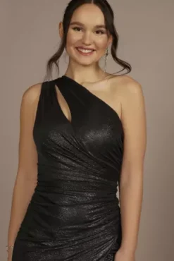 One Shoulder Cutout Textured Metallic Sheath Dress -Kelly Shop D28NY22280V3 CHARCOAL PRTY PROD2 071