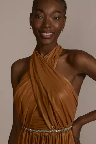 Beaded Chiffon Halter A-Line With Bodice Cutout 3 Beaded Chiffon Halter A-Line With Bodice Cutout - Image 3