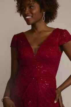 Double Slit Sequin Lace A-Line Dress -Kelly Shop D28NY22286V2 APPLE PRTY PROD4 096