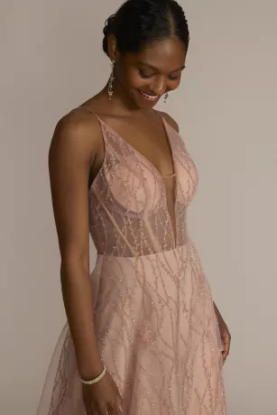 Patterned Sequin Illusion Bodice A-Line With Slit 3 Patterned Sequin Illusion Bodice A-Line With Slit - Image 3