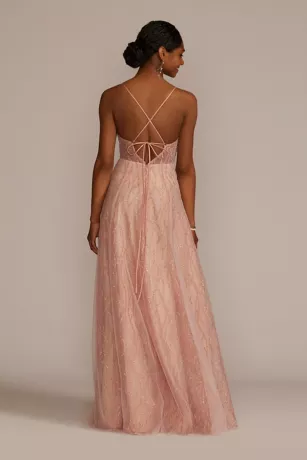 Patterned Sequin Illusion Bodice A-Line With Slit 2 Patterned Sequin Illusion Bodice A-Line With Slit - Image 2